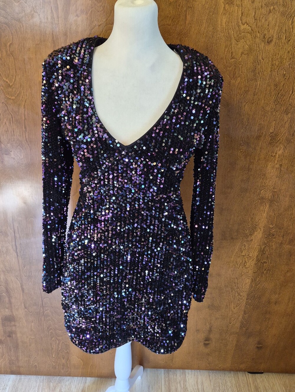 Forever 21 Black and Purple Sequin Long Sleeve V-Neck Mini Dress